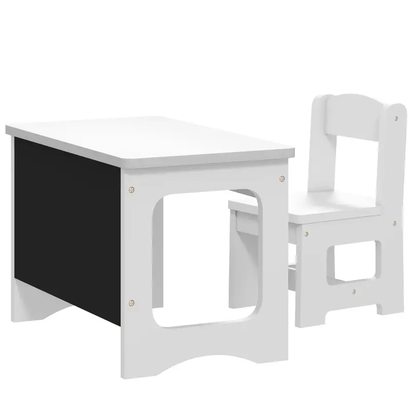 Mesa Infantil con Silla Tablero Reversible Mesa y Silla Infantil con Pizarra para Dibujo para Niños 3-6 Años Blanco