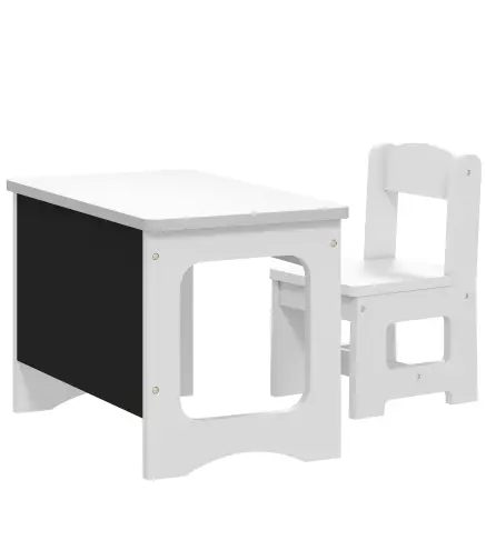 Mesa Infantil con Silla Tablero Reversible Mesa y Silla Infantil con Pizarra para Dibujo para Niños 3-6 Años Blanco