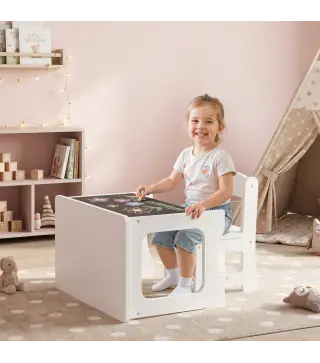 Mesa Infantil con Silla Tablero Reversible Mesa y Silla Infantil con Pizarra para Dibujo para Niños 3-6 Años Blanco