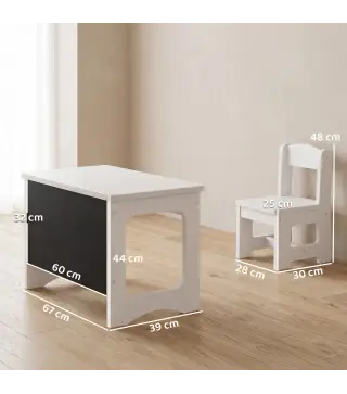 Mesa Infantil con Silla Tablero Reversible Mesa y Silla Infantil con Pizarra para Dibujo para Niños 3-6 Años Blanco