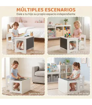 Mesa Infantil con Silla Tablero Reversible Mesa y Silla Infantil con Pizarra para Dibujo para Niños 3-6 Años Blanco