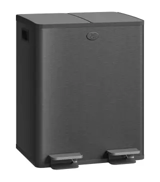Papelera de Cocina de Acero Inoxidable con 2 Compartimentos 2x20L Pedal Tapas de Cierre Suave y Cubo Extraíble Negro
