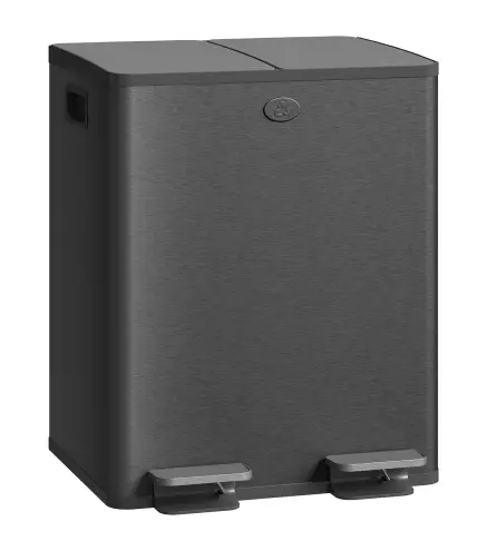 Papelera de Cocina de Acero Inoxidable con 2 Compartimentos 2x20L Pedal Tapas de Cierre Suave y Cubo Extraíble Negro