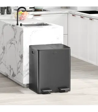 Papelera de Cocina de Acero Inoxidable con 2 Compartimentos 2x20L Pedal Tapas de Cierre Suave y Cubo Extraíble Negro