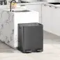 Papelera de Cocina de Acero Inoxidable con 2 Compartimentos 2x20L Pedal Tapas de Cierre Suave y Cubo Extraíble Negro
