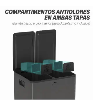 Papelera de Cocina de Acero Inoxidable con 2 Compartimentos 2x20L Pedal Tapas de Cierre Suave y Cubo Extraíble Negro