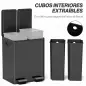 Papelera de Cocina de Acero Inoxidable con 2 Compartimentos 2x20L Pedal Tapas de Cierre Suave y Cubo Extraíble Negro