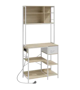 Estantería de Cocina Soporte de Microondas con Estantes y 6 Ganchos para Espacios Reducidos 80x40x181 cm Roble