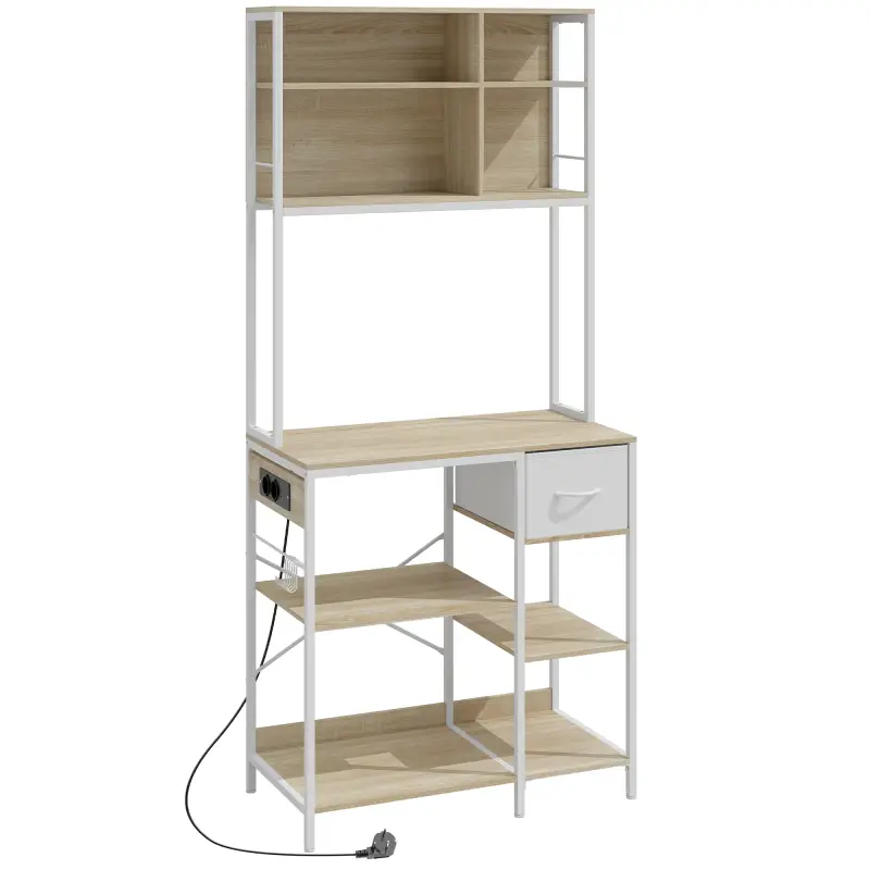 Estantería de Cocina Soporte de Microondas con Estantes y 6 Ganchos para Espacios Reducidos 80x40x181 cm Roble
