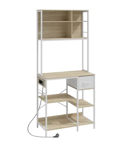 Estantería de Cocina Soporte de Microondas con Estantes y 6 Ganchos para Espacios Reducidos 80x40x181 cm Roble