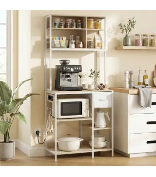 Estantería de Cocina Soporte de Microondas con Estantes y 6 Ganchos para Espacios Reducidos 80x40x181 cm Roble