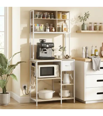 Estantería de Cocina Soporte de Microondas con Estantes y 6 Ganchos para Espacios Reducidos 80x40x181 cm Roble