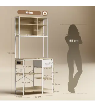 Estantería de Cocina Soporte de Microondas con Estantes y 6 Ganchos para Espacios Reducidos 80x40x181 cm Roble