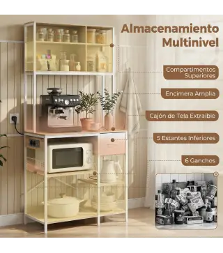 Estantería de Cocina Soporte de Microondas con Estantes y 6 Ganchos para Espacios Reducidos 80x40x181 cm Roble