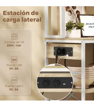 Estantería de Cocina Soporte de Microondas con Estantes y 6 Ganchos para Espacios Reducidos 80x40x181 cm Roble