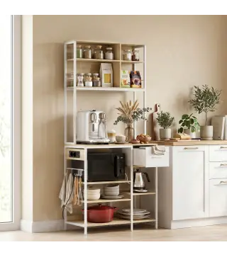 Estantería de Cocina Soporte de Microondas con Estantes y 6 Ganchos para Espacios Reducidos 80x40x181 cm Roble