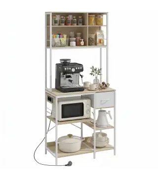 Estantería de Cocina Soporte de Microondas con Estantes y 6 Ganchos para Espacios Reducidos 80x40x181 cm Roble