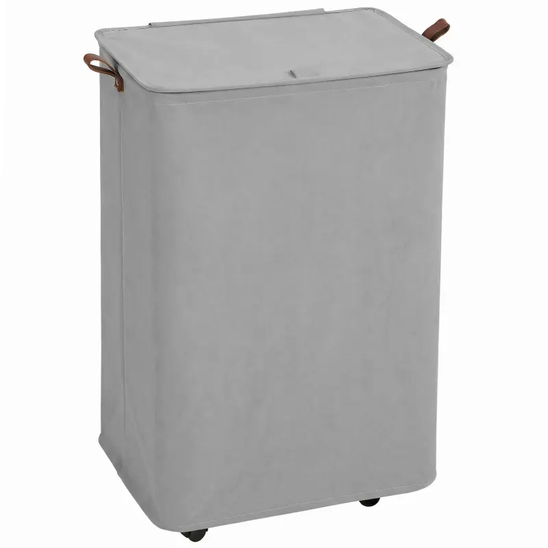 Cesto de Ropa Sucia con Tapa y Ruedas 50L Cesta de Ropa Sucia Plegable con Bolsa con Cordón Extraíble 40x30x65 cm Gris