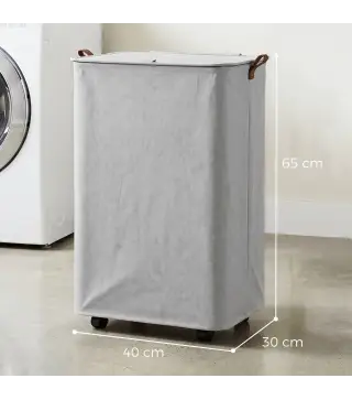 Cesto de Ropa Sucia con Tapa y Ruedas 50L Cesta de Ropa Sucia Plegable con Bolsa con Cordón Extraíble 40x30x65 cm Gris