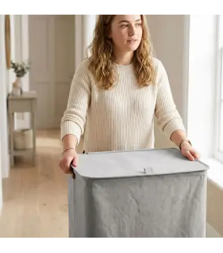 Cesto de Ropa Sucia con Tapa y Ruedas 50L Cesta de Ropa Sucia Plegable con Bolsa con Cordón Extraíble 40x30x65 cm Gris