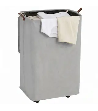 Cesto de Ropa Sucia con Tapa y Ruedas 50L Cesta de Ropa Sucia Plegable con Bolsa con Cordón Extraíble 40x30x65 cm Gris