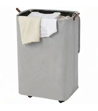 Cesto de Ropa Sucia con Tapa y Ruedas 50L Cesta de Ropa Sucia Plegable con Bolsa con Cordón Extraíble 40x30x65 cm Gris