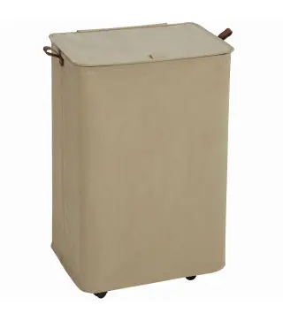 Cesto de Ropa Sucia con Tapa y Ruedas 50L Cesta de Ropa Sucia Plegable con Bolsa con Cordón Extraíble 40x30x65 cm Camel