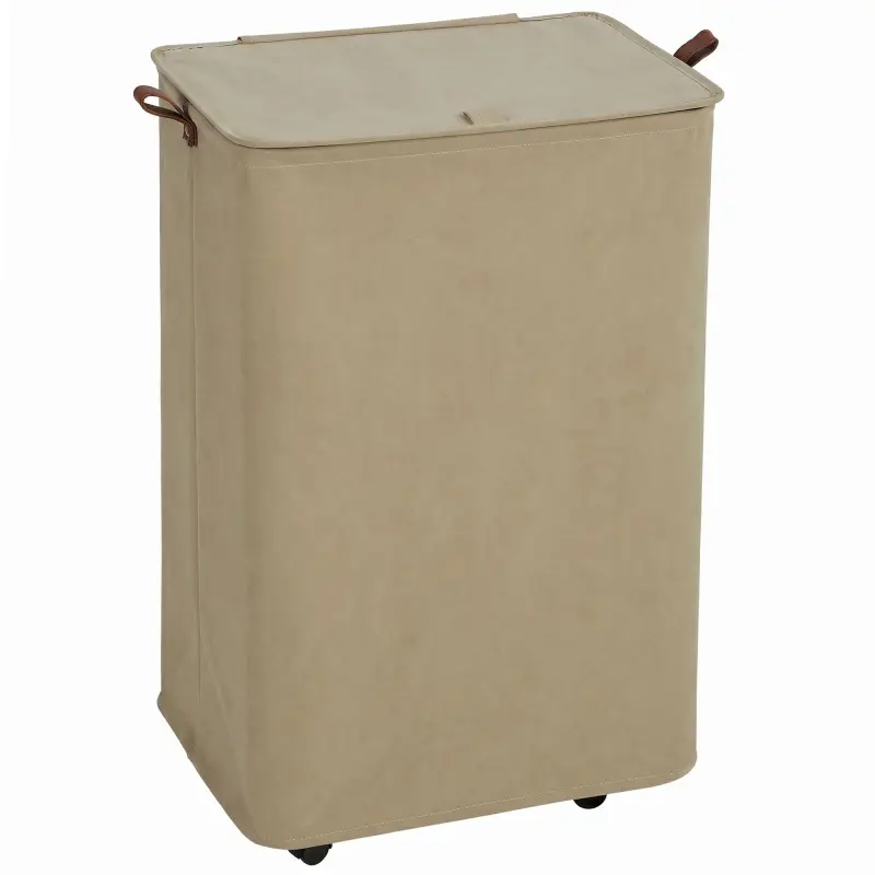 Cesto de Ropa Sucia con Tapa y Ruedas 50L Cesta de Ropa Sucia Plegable con Bolsa con Cordón Extraíble 40x30x65 cm Camel