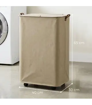 Cesto de Ropa Sucia con Tapa y Ruedas 50L Cesta de Ropa Sucia Plegable con Bolsa con Cordón Extraíble 40x30x65 cm Camel