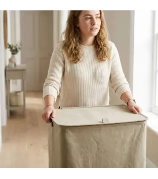 Cesto de Ropa Sucia con Tapa y Ruedas 50L Cesta de Ropa Sucia Plegable con Bolsa con Cordón Extraíble 40x30x65 cm Camel