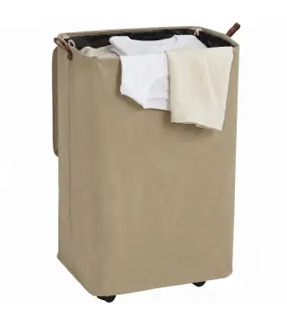Cesto de Ropa Sucia con Tapa y Ruedas 50L Cesta de Ropa Sucia Plegable con Bolsa con Cordón Extraíble 40x30x65 cm Camel