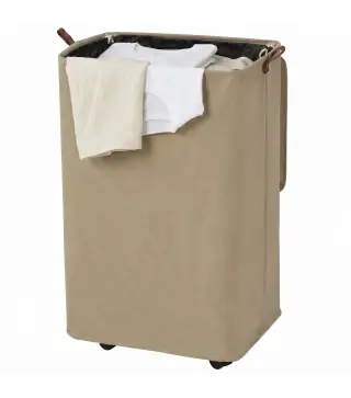 Cesto de Ropa Sucia con Tapa y Ruedas 50L Cesta de Ropa Sucia Plegable con Bolsa con Cordón Extraíble 40x30x65 cm Camel
