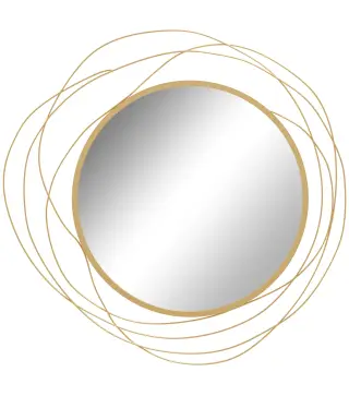 Espejo Decorativo de Pared Adorno de Pared Metálico Ø65 cm con Ganchos para Salón Dormitorio Pasillo Dorado