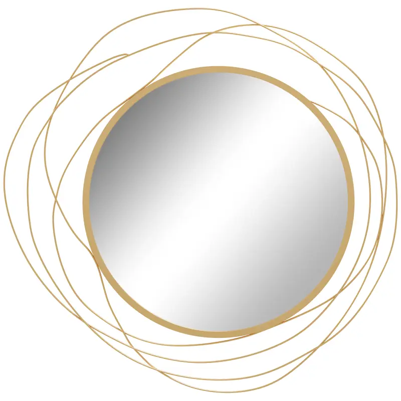 Espejo Decorativo de Pared Adorno de Pared Metálico Ø65 cm con Ganchos para Salón Dormitorio Pasillo Dorado Espejo Decorativo de Pared Adorno de Pared Metálico Ø65 cm con Ganchos para Salón Dormitorio Pasillo Dorado