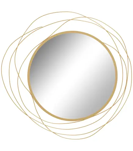 Espejo Decorativo de Pared Adorno de Pared Metálico Ø65 cm con Ganchos para Salón Dormitorio Pasillo Dorado