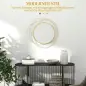 Espejo Decorativo de Pared Adorno de Pared Metálico Ø65 cm con Ganchos para Salón Dormitorio Pasillo Dorado Espejo Decorativo de Pared Adorno de Pared Metálico Ø65 cm con Ganchos para Salón Dormitorio Pasillo Dorado