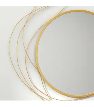 Espejo Decorativo de Pared Adorno de Pared Metálico Ø65 cm con Ganchos para Salón Dormitorio Pasillo Dorado