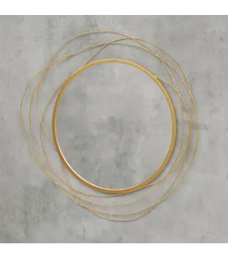 Espejo Decorativo de Pared Adorno de Pared Metálico Ø65 cm con Ganchos para Salón Dormitorio Pasillo Dorado