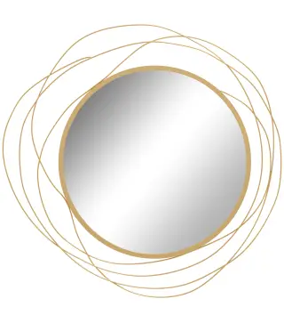 Espejo Decorativo de Pared Adorno de Pared Metálico Ø65 cm con Ganchos para Salón Dormitorio Pasillo Dorado
