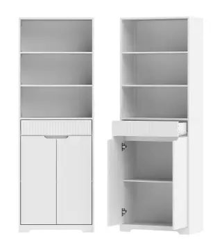 Armario Alto de Baño Columna de Baño Estrecha con 3 Estantes Abiertos Cajón Acanalado Estante Ajustable Blanco