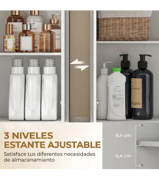 Armario Alto de Baño Columna de Baño Estrecha con 3 Estantes Abiertos Cajón Acanalado Estante Ajustable Blanco