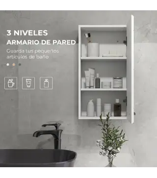 Mueble de Baño Colgar con Estante Ajustable para Cocina Lavadero Dormitorio Blanco Brillo
