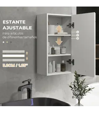 Mueble de Baño Colgar con Estante Ajustable para Cocina Lavadero Dormitorio Blanco Brillo