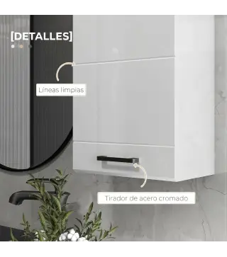 Mueble de Baño Colgar con Estante Ajustable para Cocina Lavadero Dormitorio Blanco Brillo