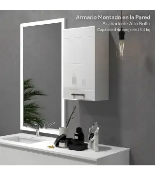 Mueble de Baño Colgar con Estante Ajustable para Cocina Lavadero Dormitorio Blanco Brillo