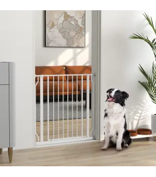 Barrera de Seguridad para Perros 75-85 cm para Puertas y Escaleras Apertura en Dos Sentidos Doble Bloqueo Blanco