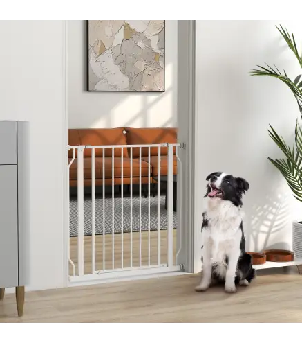 Barrera de Seguridad para Perros 75-85 cm para Puertas y Escaleras Apertura en Dos Sentidos Doble Bloqueo Blanco
