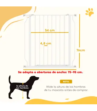 Barrera de Seguridad para Perros 75-85 cm para Puertas y Escaleras Apertura en Dos Sentidos Doble Bloqueo Blanco