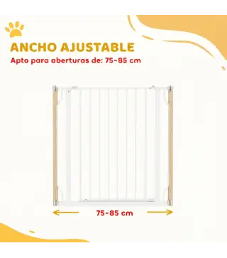 Barrera de Seguridad para Perros 75-85 cm para Puertas y Escaleras Apertura en Dos Sentidos Doble Bloqueo Blanco