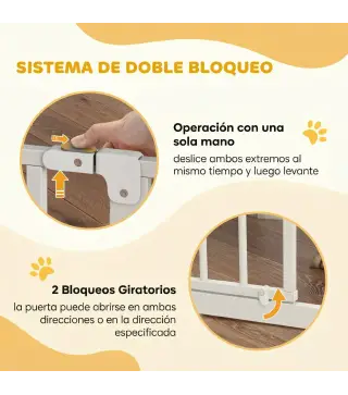 Barrera de Seguridad para Perros 75-85 cm para Puertas y Escaleras Apertura en Dos Sentidos Doble Bloqueo Blanco